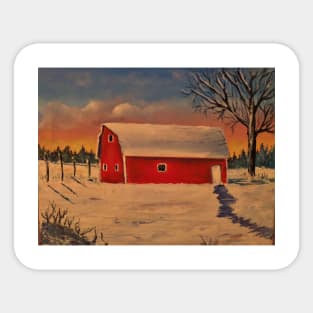 Red Barn winter snow Sticker